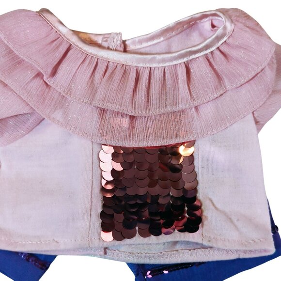 Build-A-Bear Workshop Pink Sequin Blouse with Purple Shorts Set for Plush Dolls - Picture 4 of 4